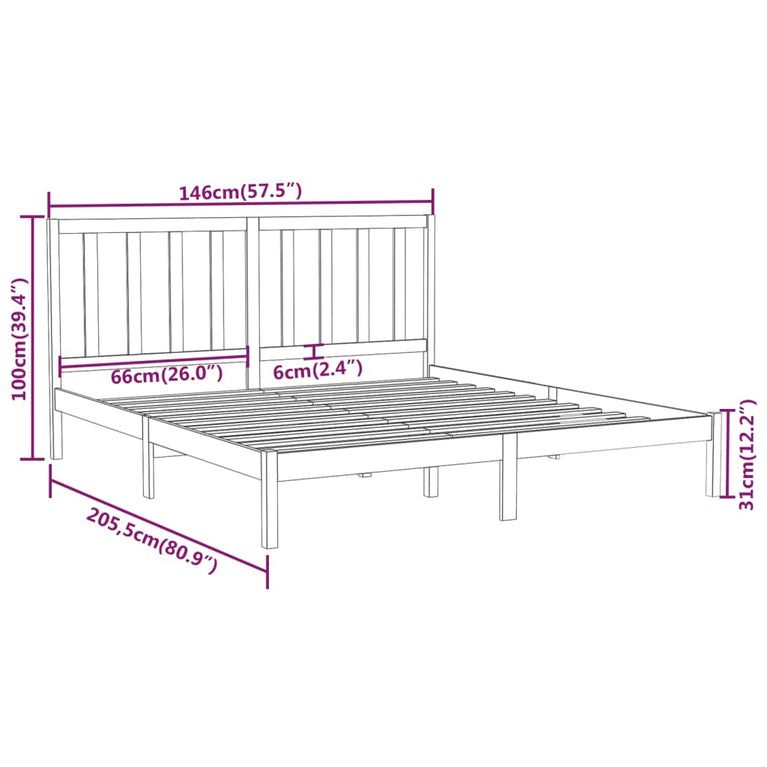 Bedframe massief hout 140x200 cm
