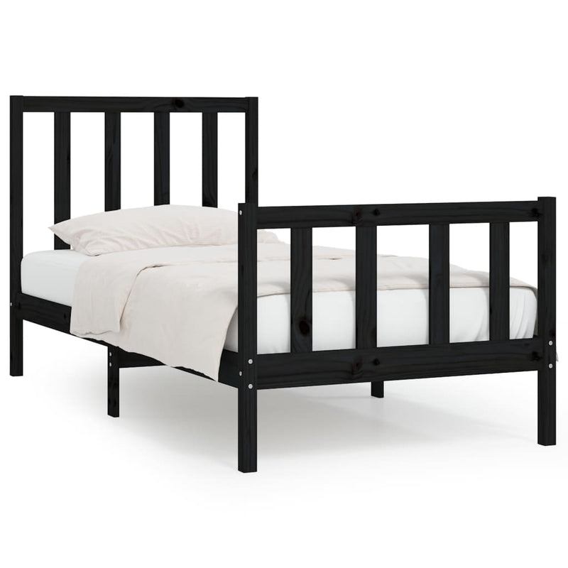Bedframe massief hout zwart 100x200 cm