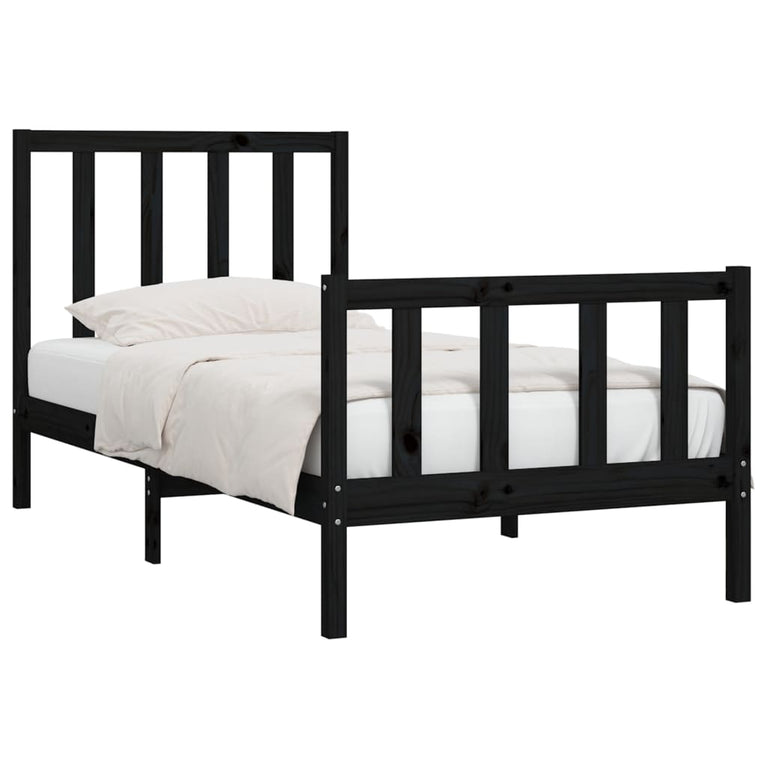 Bedframe massief hout zwart 100x200 cm