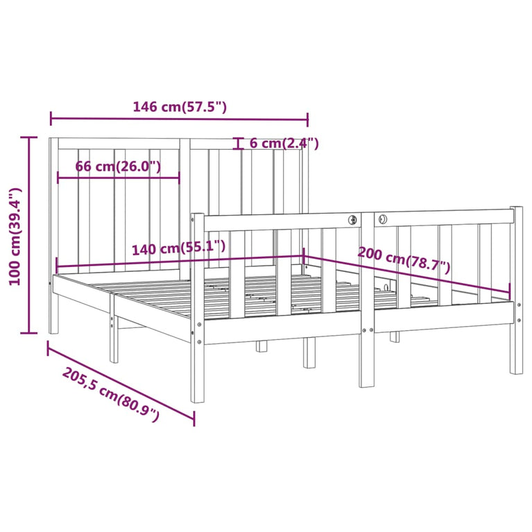 Bedframe massief hout 140x200 cm