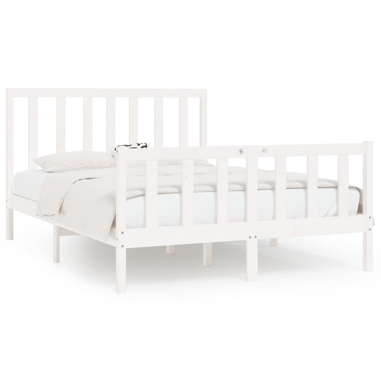 Bedframe massief hout wit 150x200 cm 5FT King Size