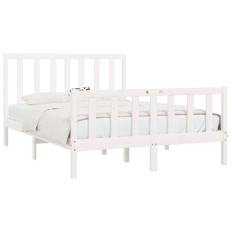 Bedframe massief hout wit 150x200 cm 5FT King Size