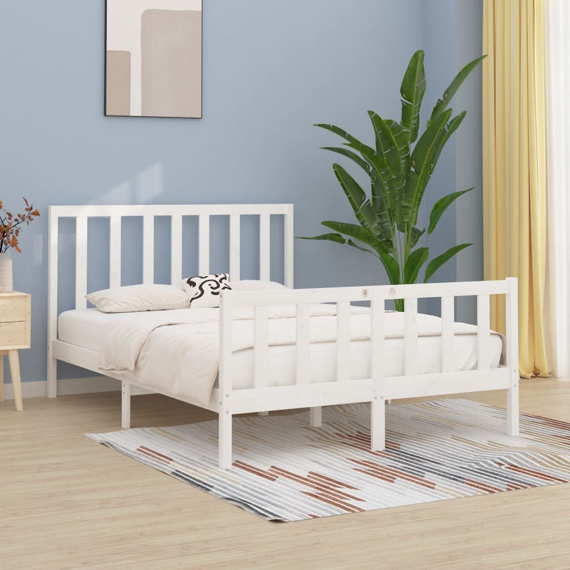 Bedframe massief hout wit 150x200 cm 5FT King Size
