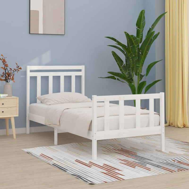 Bedframe massief grenenhout wit 90x200 cm