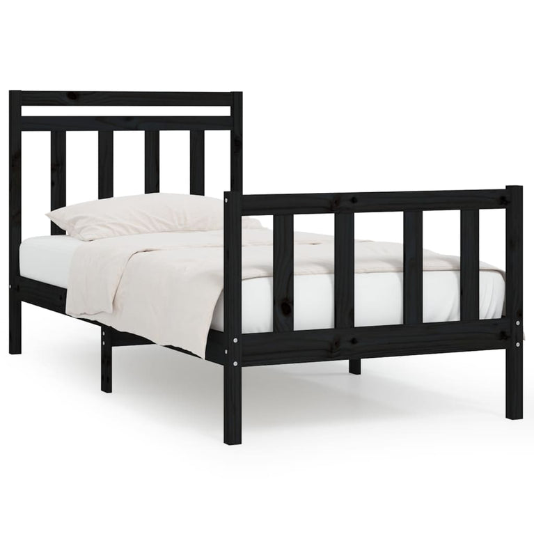 Bedframe massief grenenhout zwart 100x200 cm