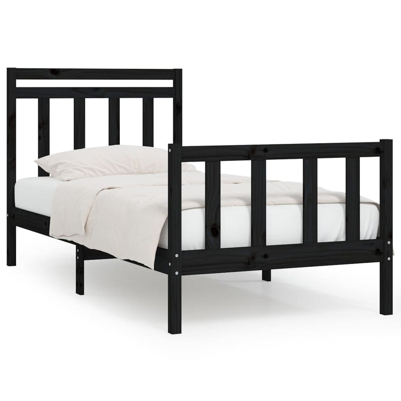 Bedframe massief grenenhout zwart 100x200 cm