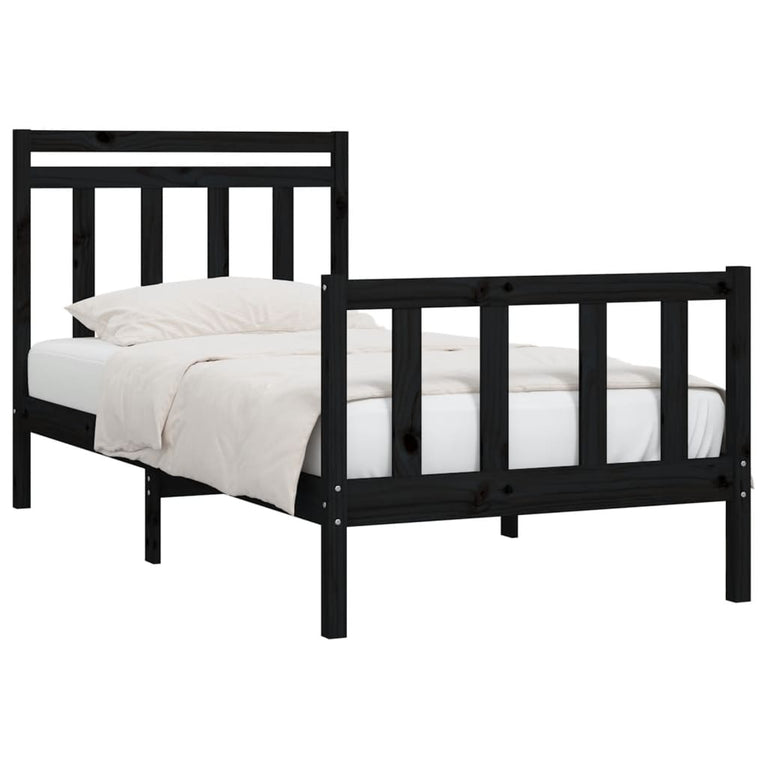 Bedframe massief grenenhout zwart 100x200 cm