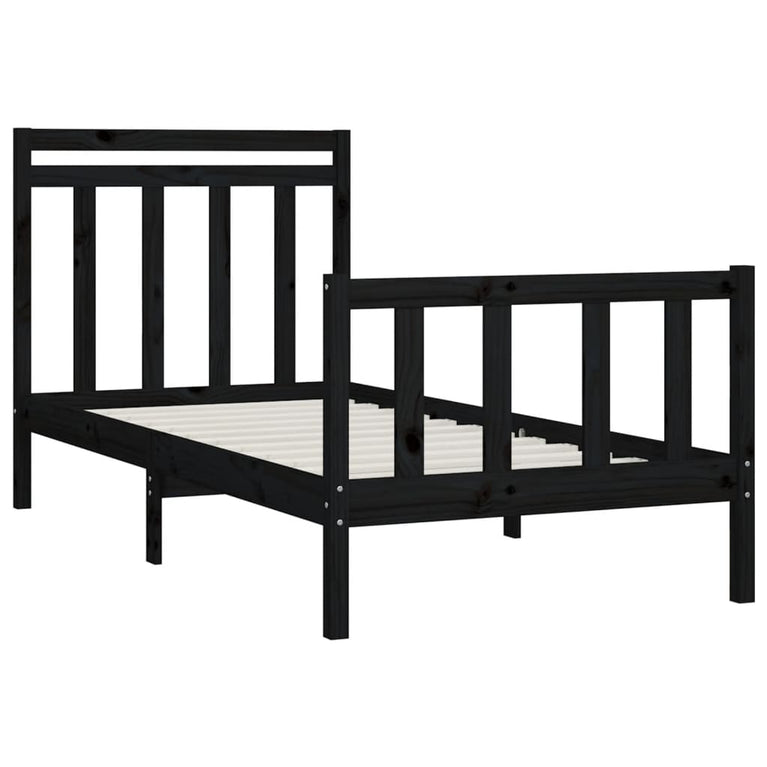 Bedframe massief grenenhout zwart 100x200 cm