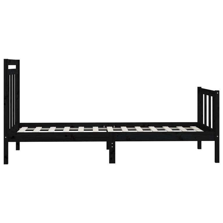 Bedframe massief grenenhout zwart 100x200 cm