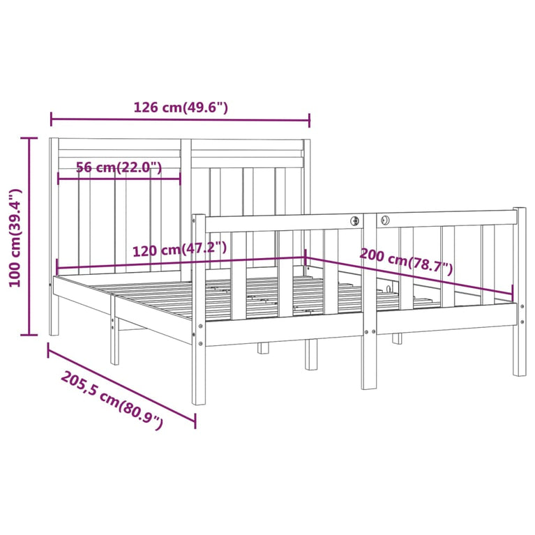 Bedframe massief grenenhout wit 120x200 cm