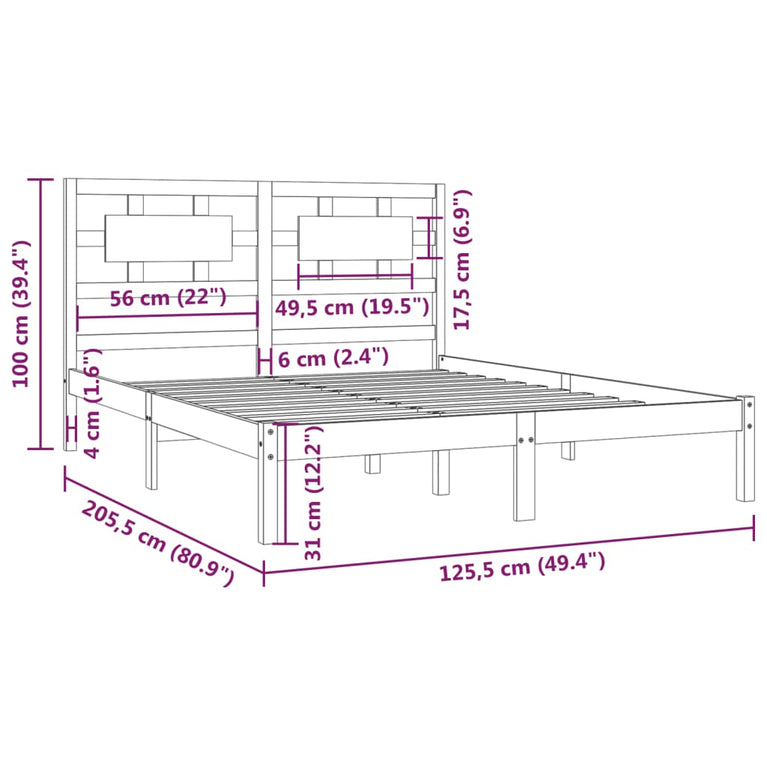 Bedframe massief grenenhout wit 120x200 cm