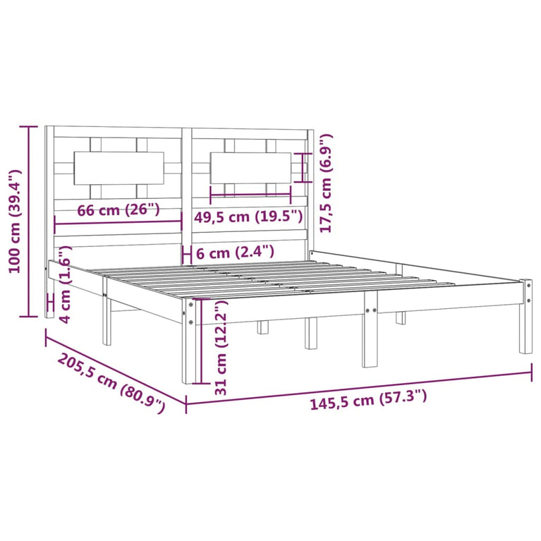 Bedframe massief grenenhout wit 140x200 cm