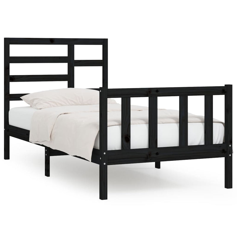 Bedframe massief grenenhout zwart 100x200 cm