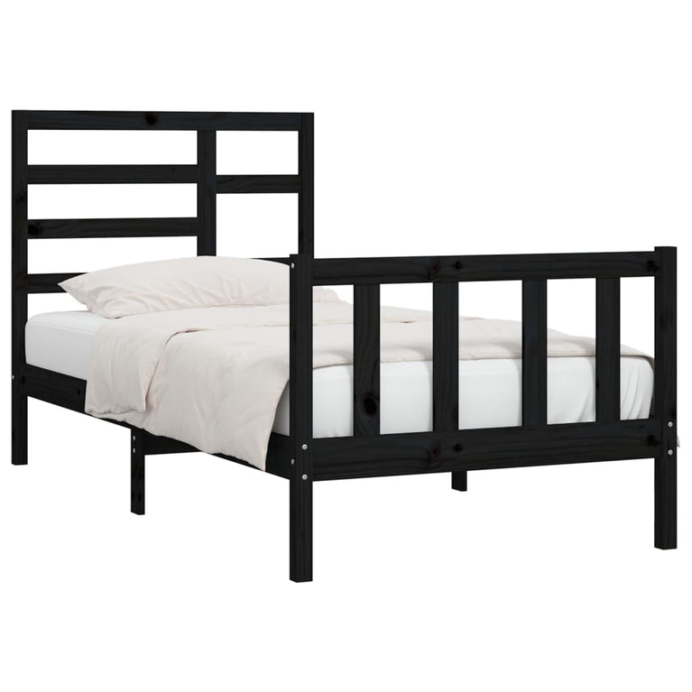 Bedframe massief grenenhout zwart 100x200 cm