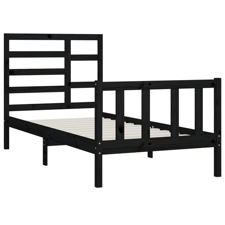 Bedframe massief grenenhout zwart 100x200 cm