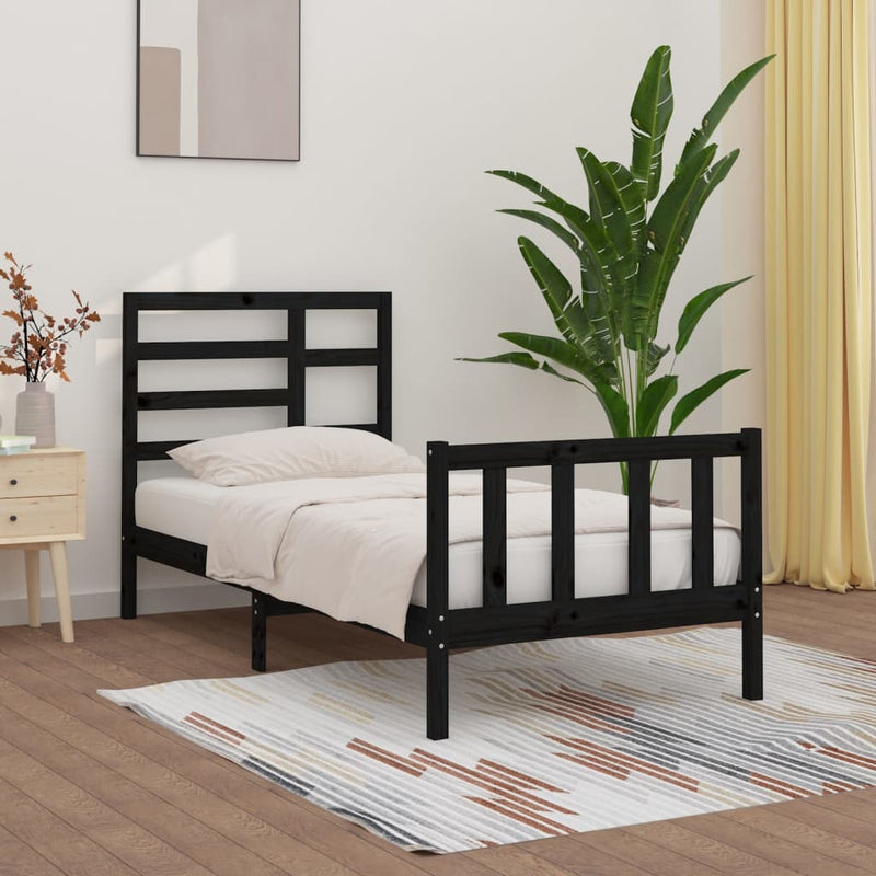 Bedframe massief grenenhout zwart 100x200 cm