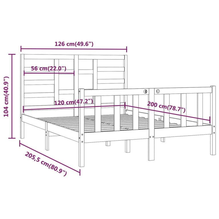 Bedframe massief grenenhout wit 120x200 cm