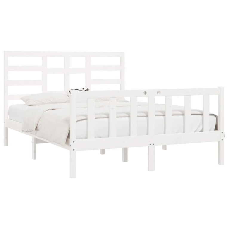 Bedframe massief hout wit 150x200 cm 5FT King Size