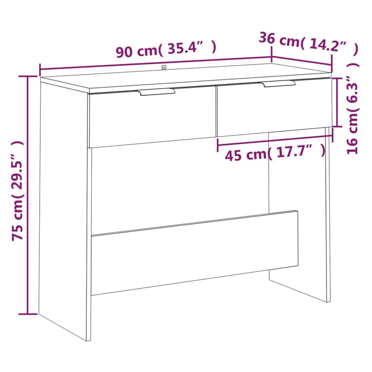 Wandtafel 90x36x75 cm bewerkt hout betongrijs MeubelReus