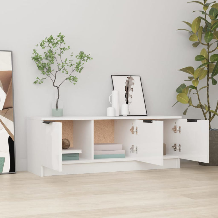 Tv-meubel 102x35x36,5 cm bewerkt hout hoogglans wit MeubelReus