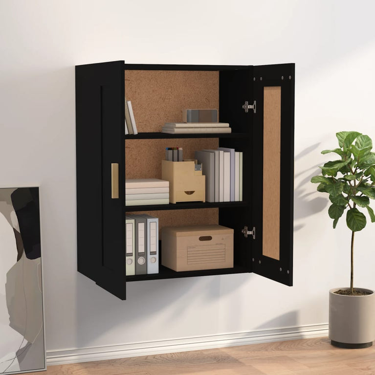 Wandkast 69,5x32,5x90 cm bewerkt hout zwart MeubelReus