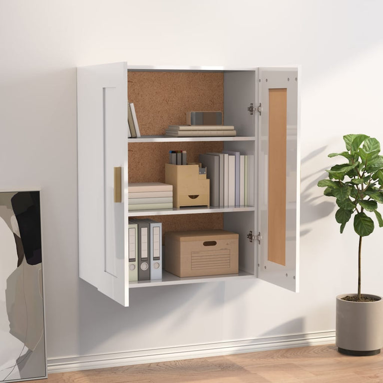 Wandkast 69,5x32,5x90 cm bewerkt hout hoogglans wit MeubelReus