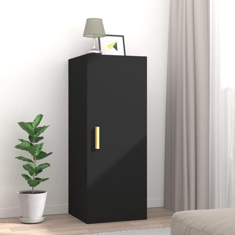 Wandkast 34,5x34x90 cm bewerkt hout zwart MeubelReus