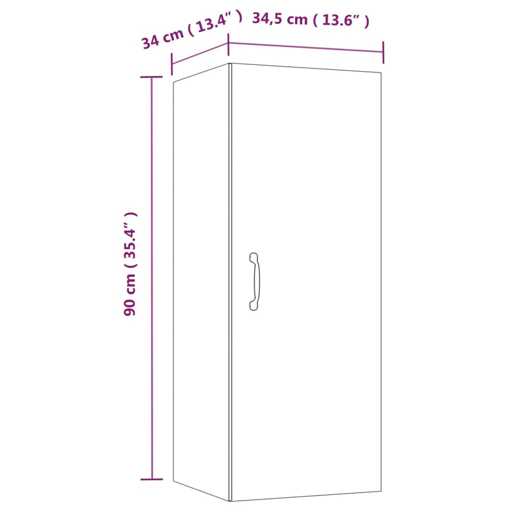 Wandkast 34,5x34x90 cm bewerkt hout betongrijs MeubelReus