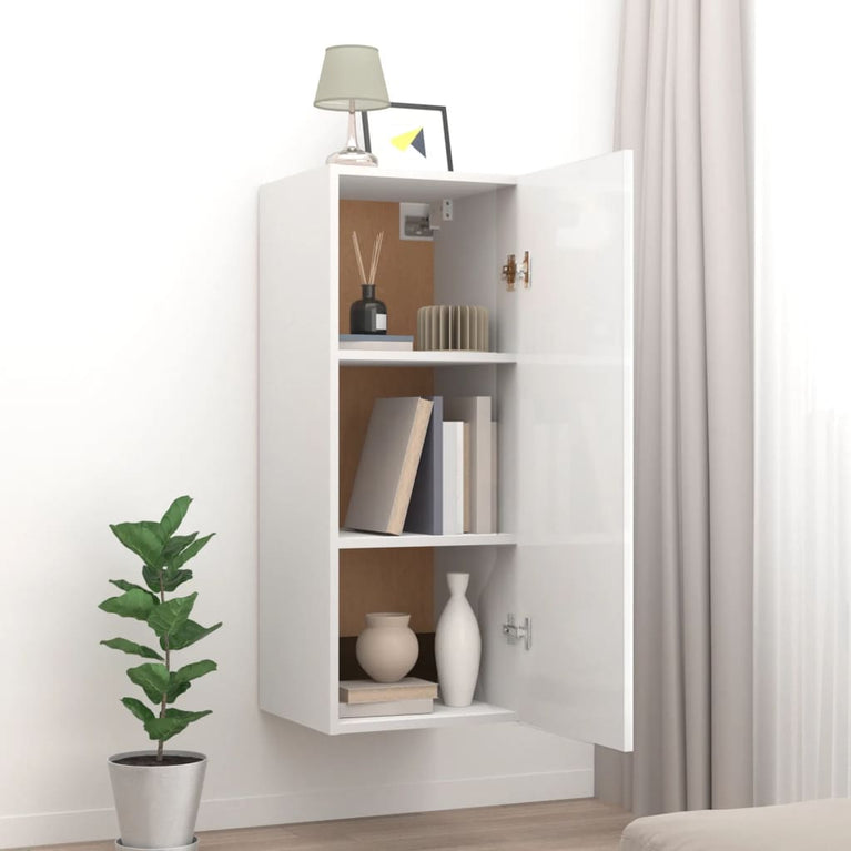 vidaXL Wandkast 34,5x34x90 cm bewerkt hout hoogglans wit MeubelReus