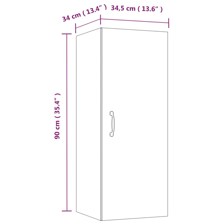 vidaXL Wandkast 34,5x34x90 cm bewerkt hout hoogglans wit MeubelReus