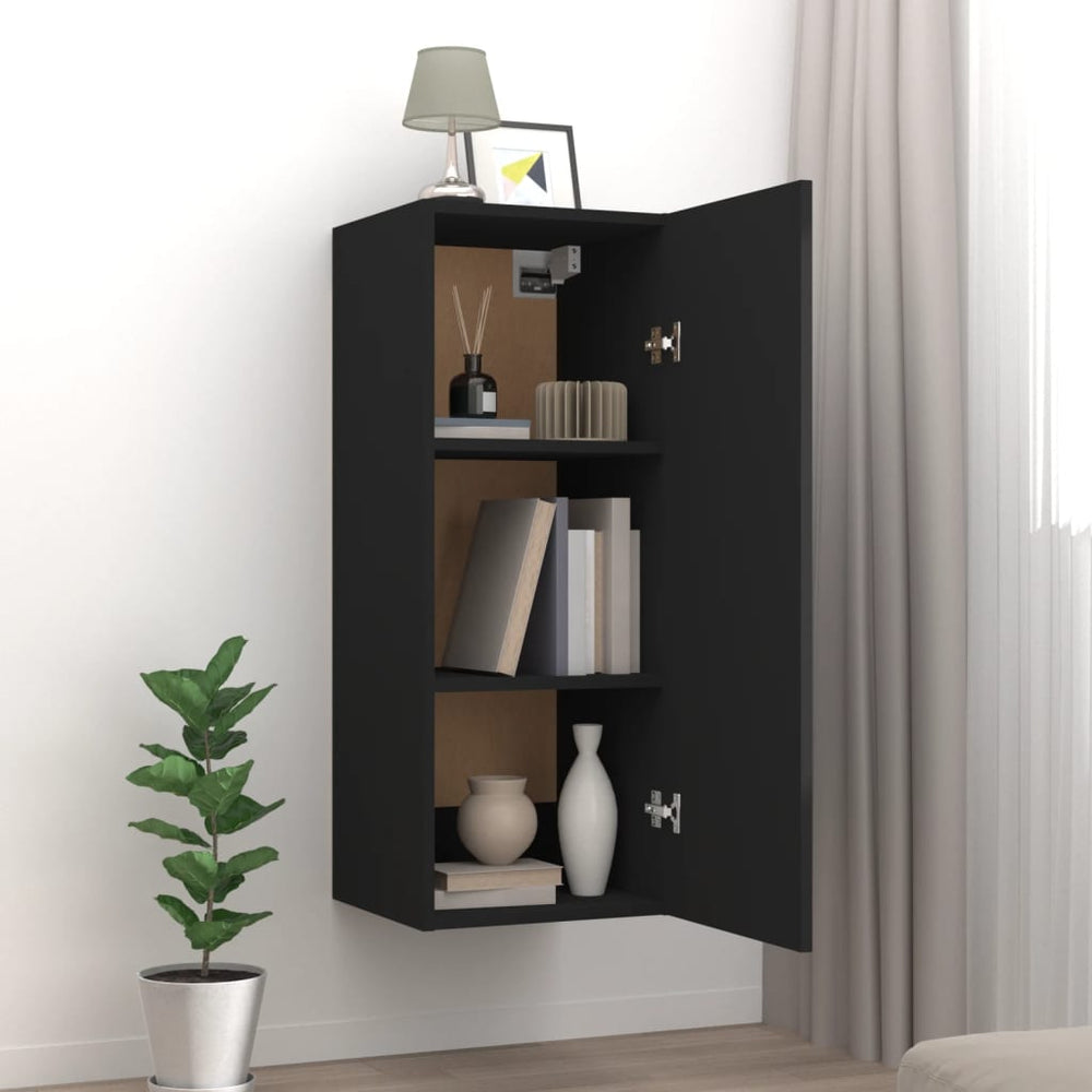 Wandkast 34,5x34x90 cm bewerkt hout zwart MeubelReus