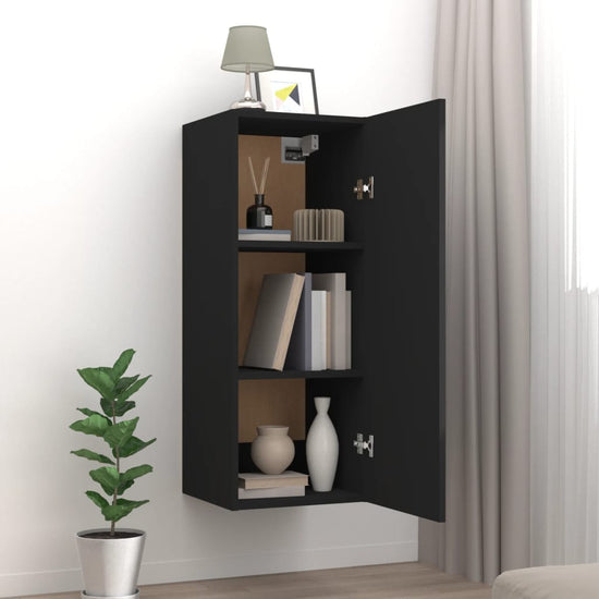 Wandkast 34,5x34x90 cm bewerkt hout zwart MeubelReus