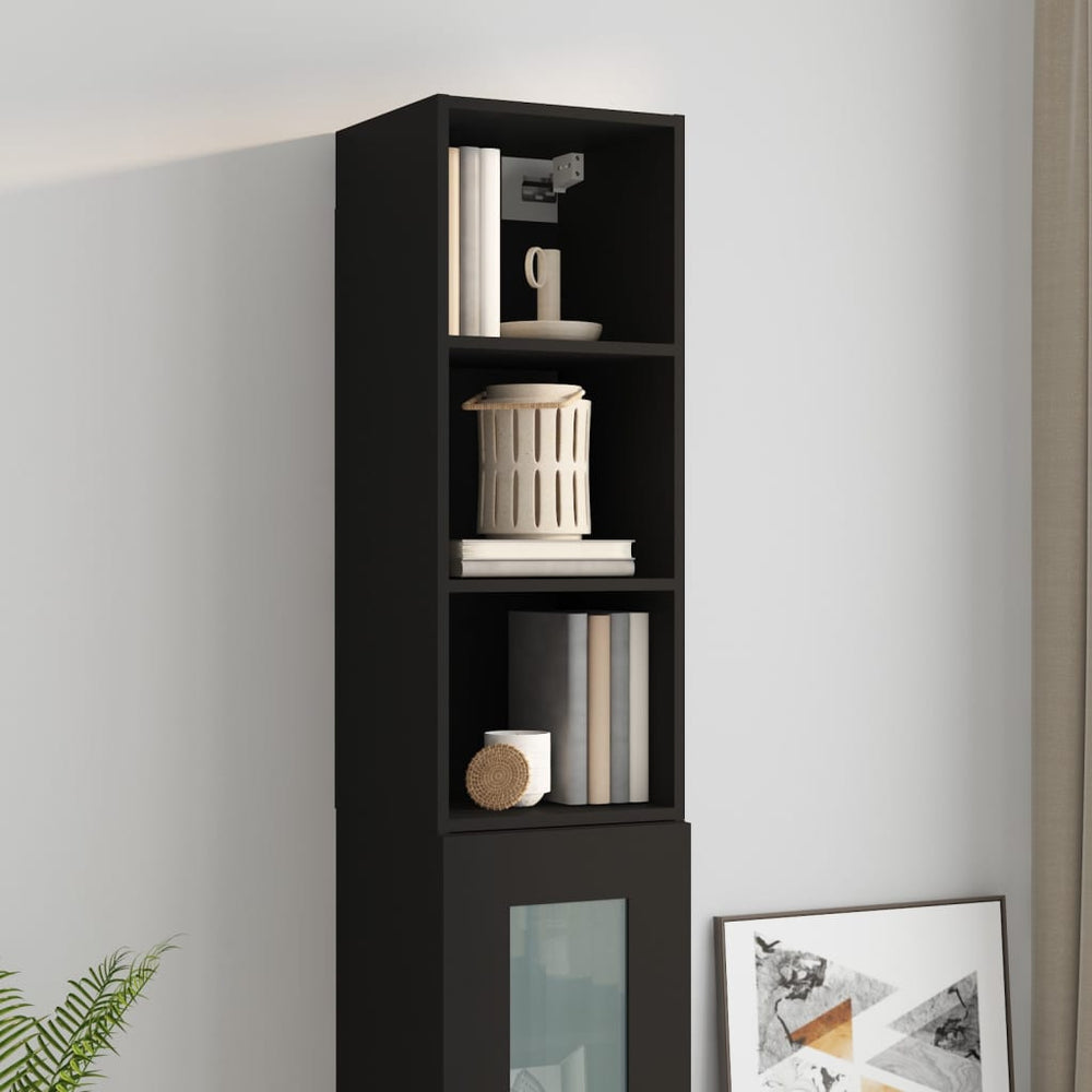 Wandkast 34,5x32,5x90 cm bewerkt hout zwart MeubelReus