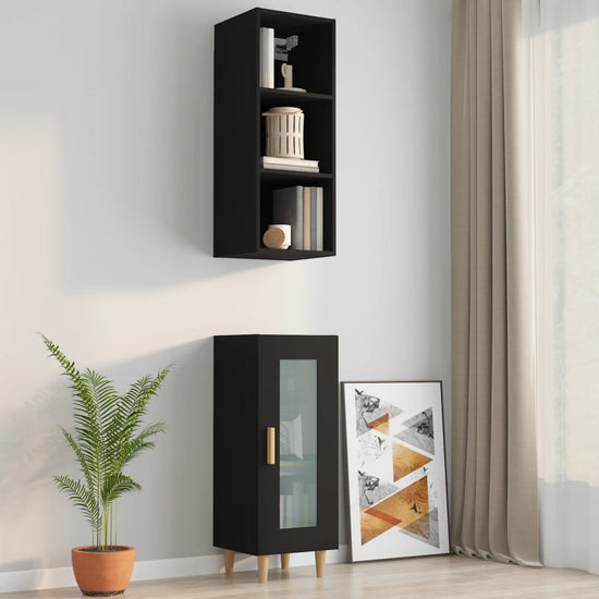 Wandkast 34,5x32,5x90 cm bewerkt hout zwart MeubelReus
