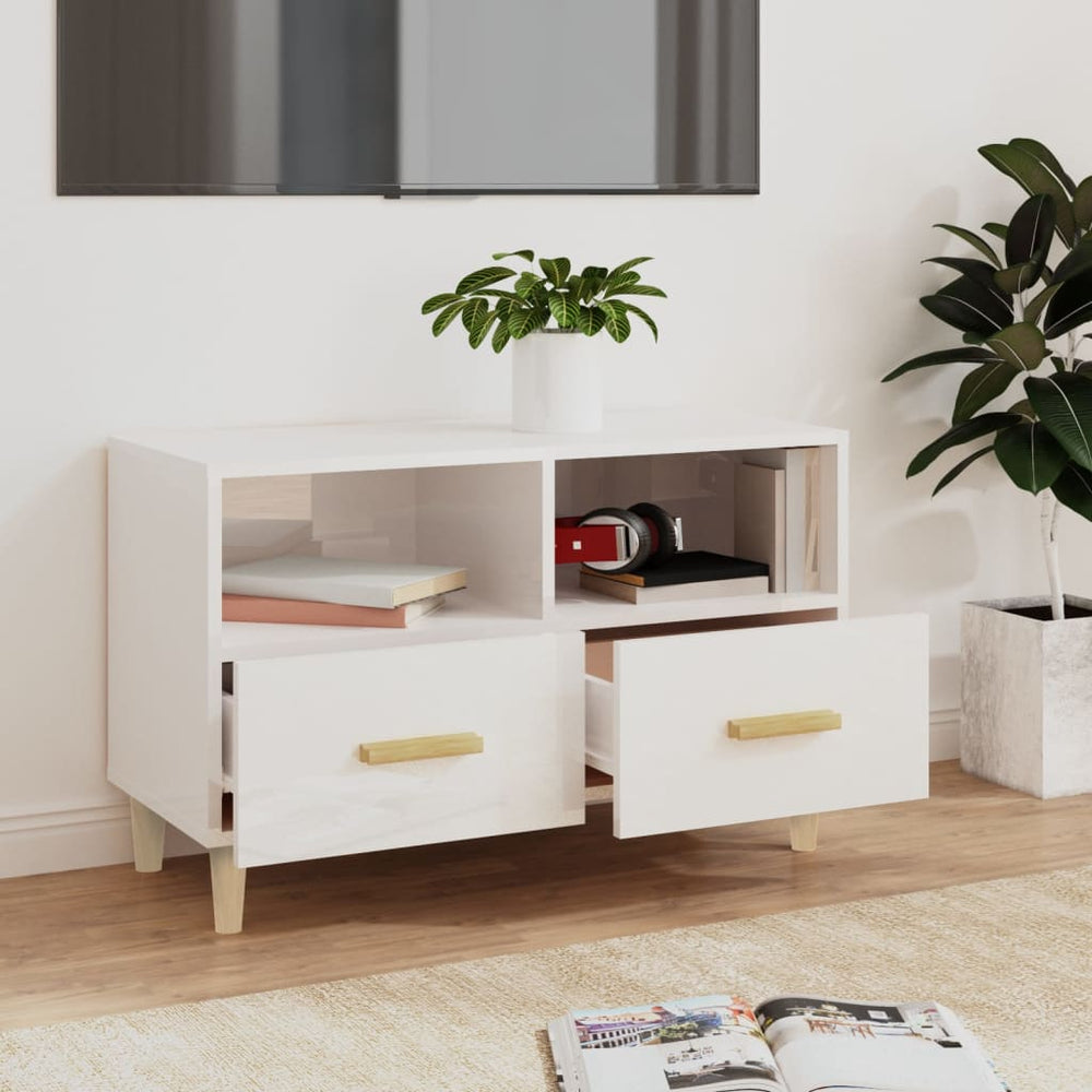 Tv-meubel 80x36x50 cm bewerkt hout hoogglans wit MeubelReus