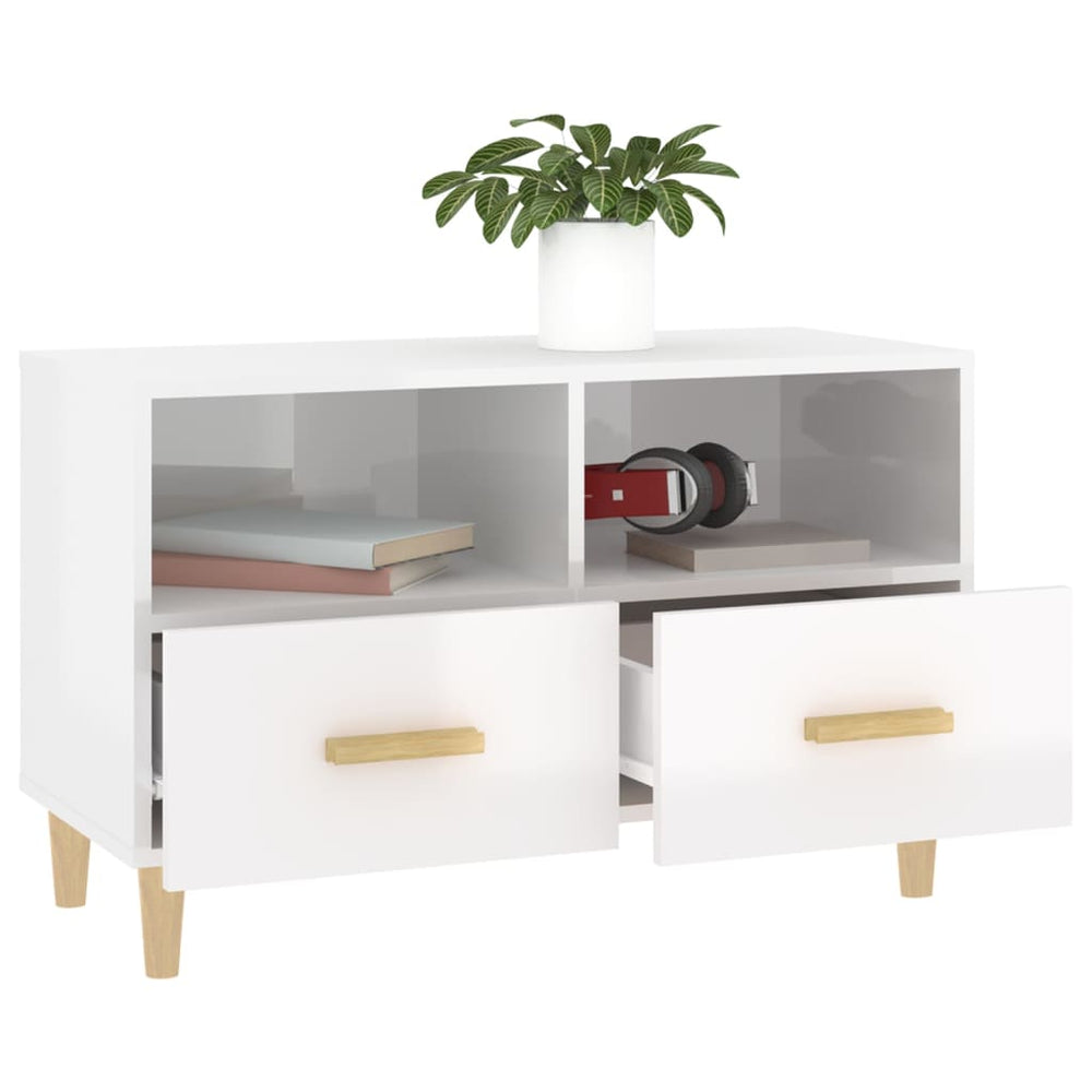 Tv-meubel 80x36x50 cm bewerkt hout hoogglans wit MeubelReus