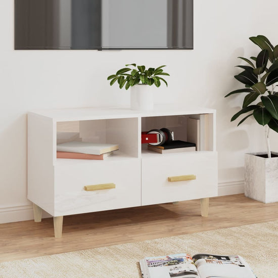 Tv-meubel 80x36x50 cm bewerkt hout hoogglans wit MeubelReus