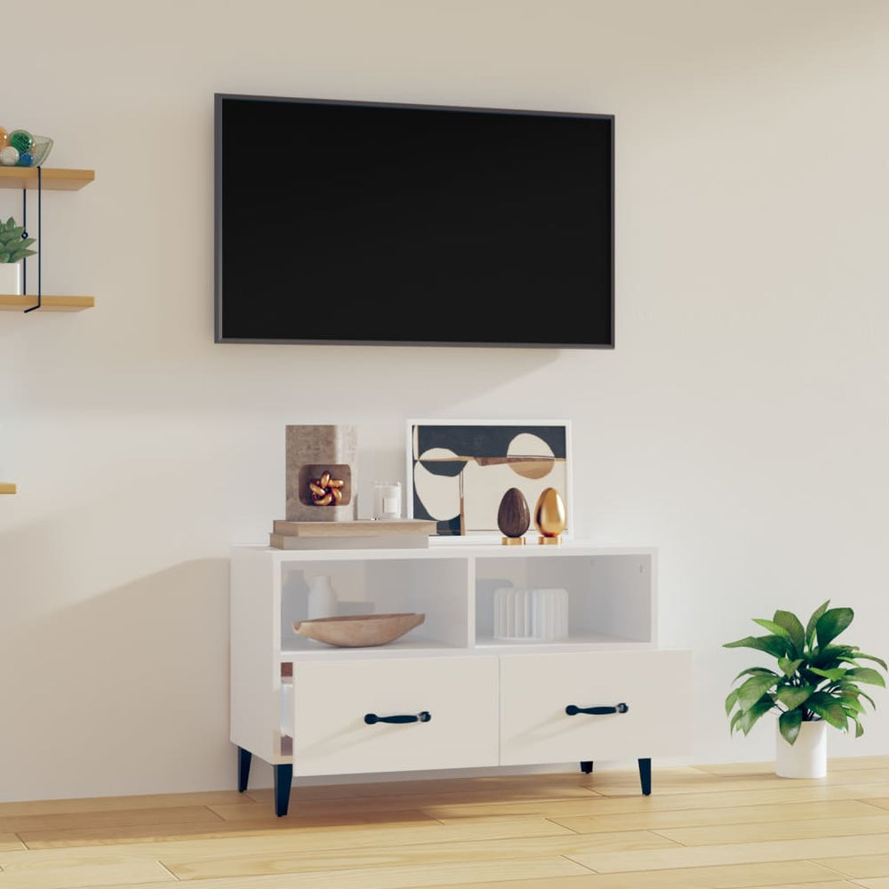 vidaXL Tv-meubel 80x36x50 cm bewerkt hout hoogglans wit MeubelReus