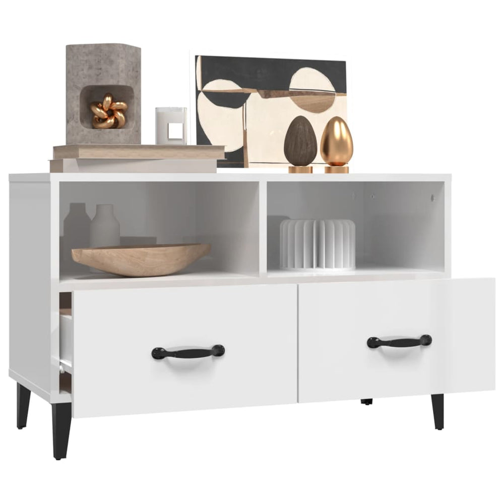 vidaXL Tv-meubel 80x36x50 cm bewerkt hout hoogglans wit MeubelReus