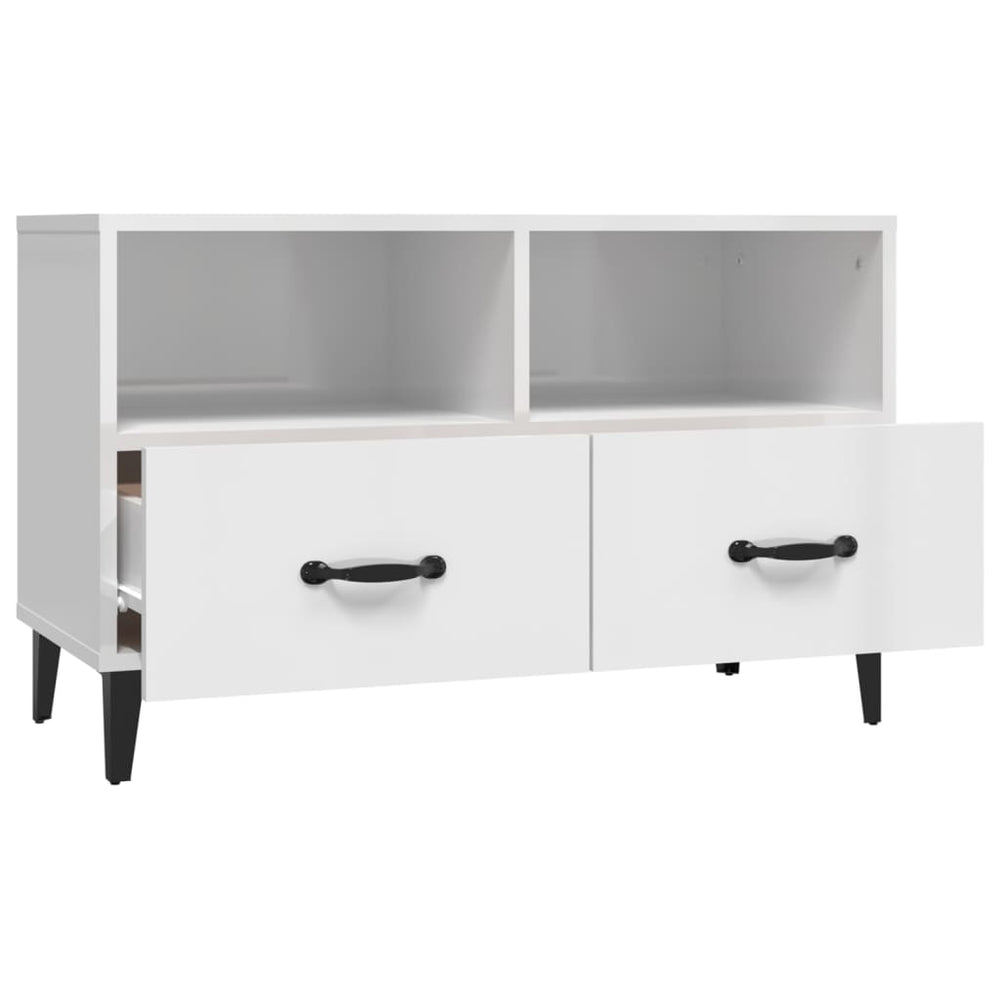 vidaXL Tv-meubel 80x36x50 cm bewerkt hout hoogglans wit MeubelReus