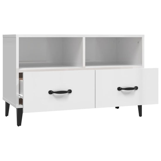 vidaXL Tv-meubel 80x36x50 cm bewerkt hout hoogglans wit MeubelReus