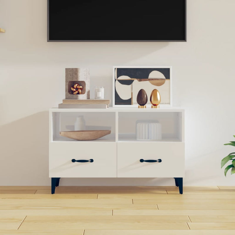 vidaXL Tv-meubel 80x36x50 cm bewerkt hout hoogglans wit MeubelReus