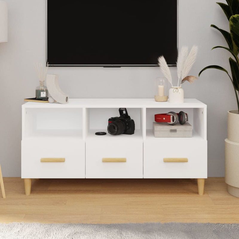 Tv-meubel 102x36x50 cm bewerkt hout hoogglans wit MeubelReus