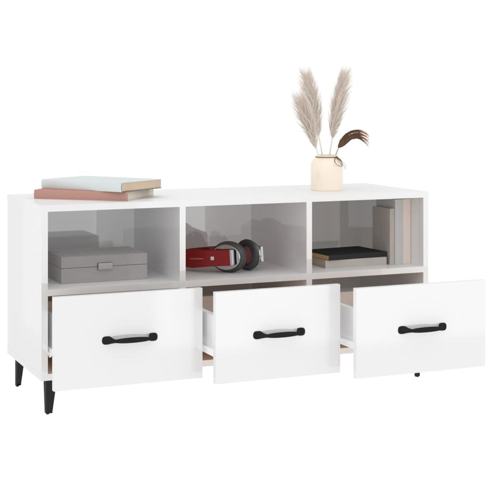 Tv-meubel 102x35x50 cm bewerkt hout hoogglans wit MeubelReus
