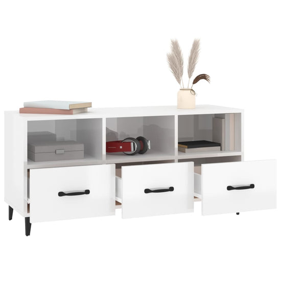 Tv-meubel 102x35x50 cm bewerkt hout hoogglans wit MeubelReus
