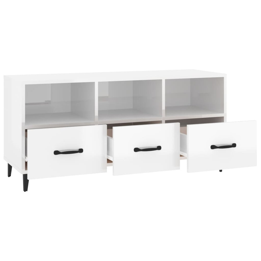Tv-meubel 102x35x50 cm bewerkt hout hoogglans wit MeubelReus