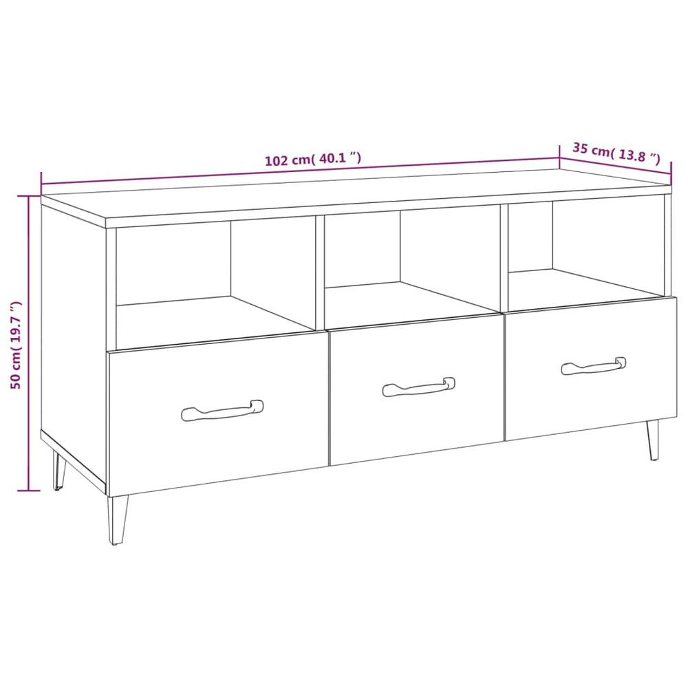 Tv-meubel 102x35x50 cm bewerkt hout hoogglans wit MeubelReus