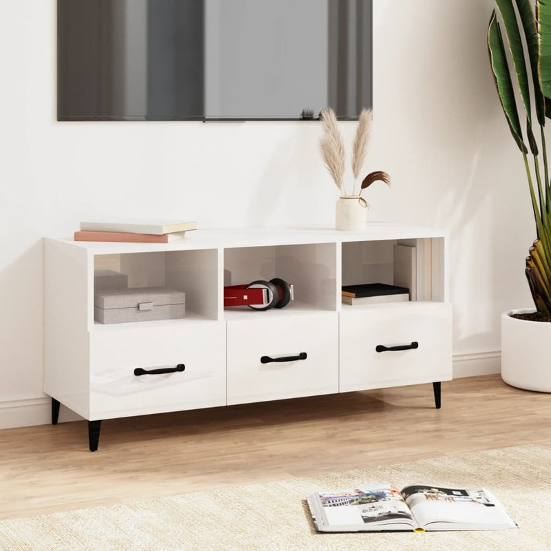 Tv-meubel 102x35x50 cm bewerkt hout hoogglans wit MeubelReus