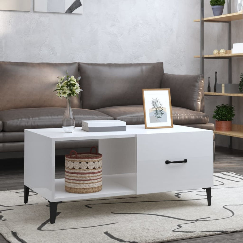 vidaXL Salontafel 90x50x40 cm bewerkt hout hoogglans wit MeubelReus