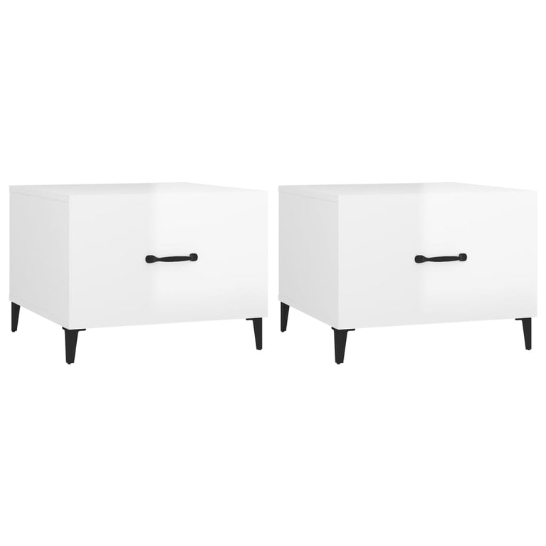 Salontafels 2 st met metalen poten 50x50x40 cm hoogglans wit MeubelReus